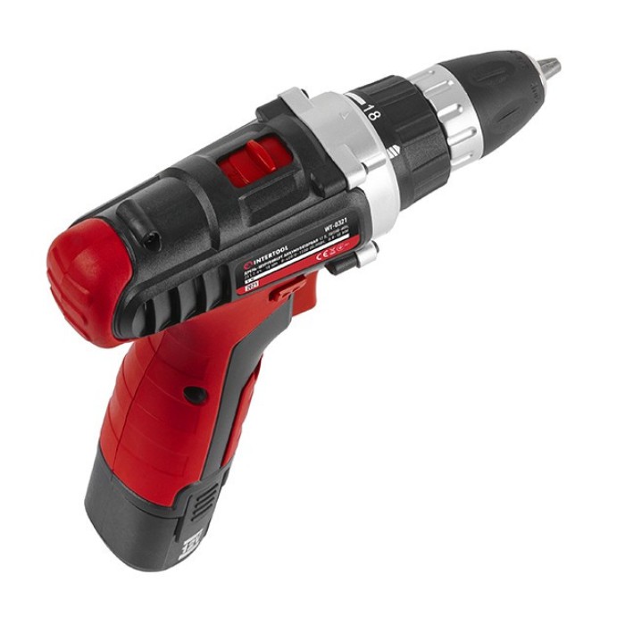 Дриль-шуруповерт акумуляторна INTERTOOL WT-0321, Li-Ion 12В, 18Nm, 0-400/0-1500об/хв, 2 акк.