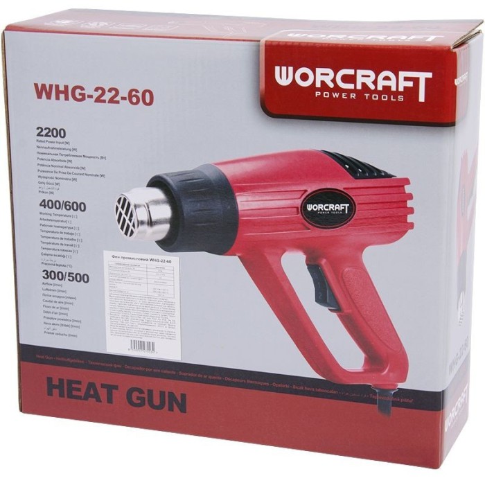 Фен технический Worcraft WHG-22-60, 2200 Вт, 2 режима, воздушный поток 300-500 л/мин