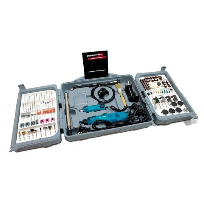 Гравер Grand МГ-570К/12V, 570 Вт, 8000-32000 об/мин, цанга 1.0-3.2, гибкий вал, кейс, комплект насадок 216 шт