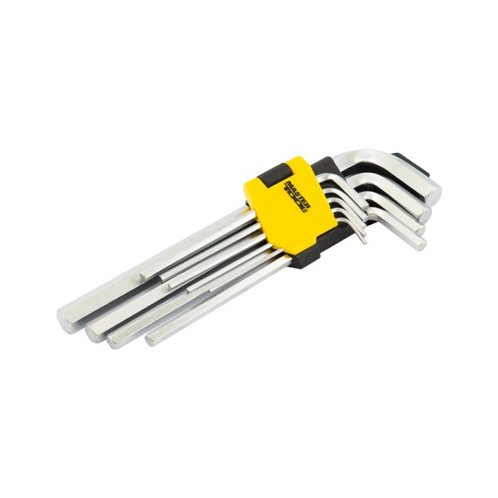 Ключи шестигранные MasterTool 75-0956, набор 9 шт CrV удлиненные (1,5-10мм L74-172мм)