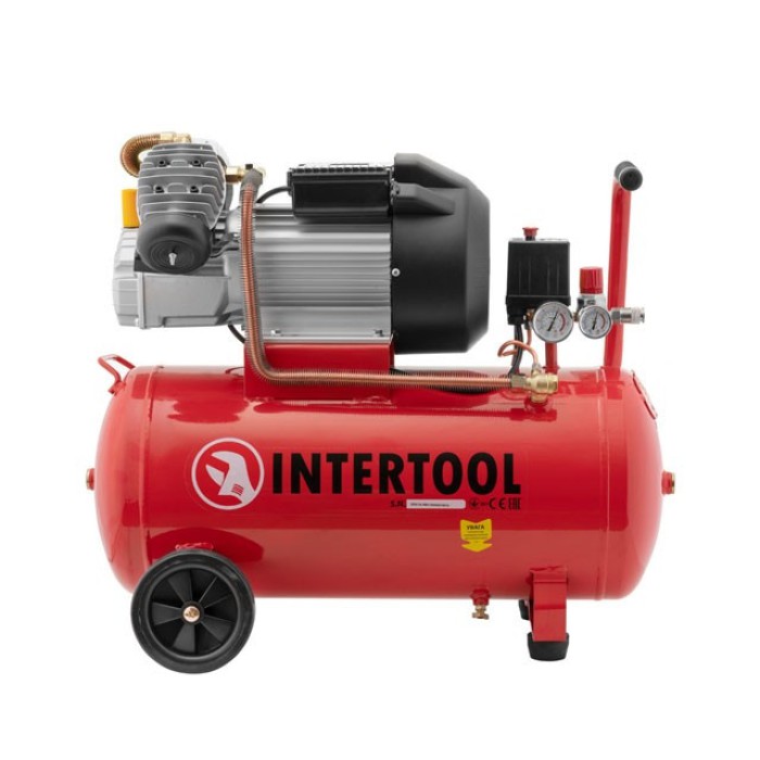 Компресор INTERTOOL PT-0007, 50 л, 3 кВт, 220 В, 8 атм, 420 л/хв, 2 циліндра