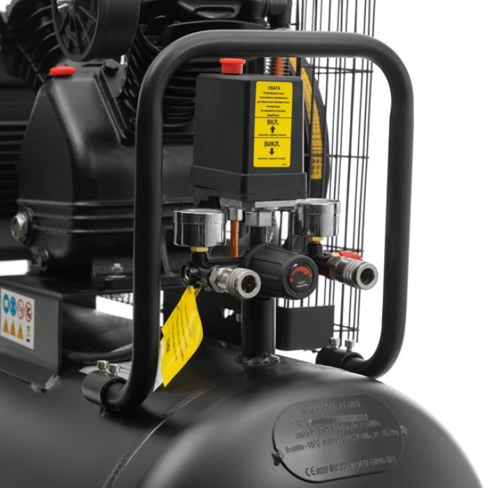 Компрессор INTERTOOL PT-0013, 100 л, 3 кВт, 380 В, 8 атм, 500 л/мин, 2 цилиндра