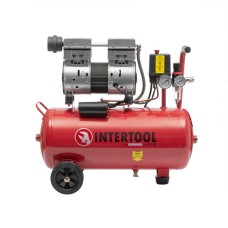 Компресор INTERTOOL PT-0022, 24 л, 1.1 кВт, 220 В, 8 атм, 145 л/хв, малошумний, безмасляний, 2 циліндра