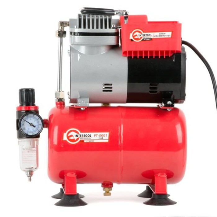 Безмасляний компресор INTERTOOL PT-0001, 3 л, 0.3 кВт, 220 В, 3.2 атм, 50 л/хв