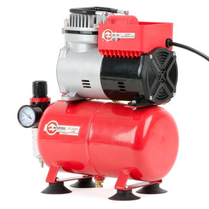Безмасляний компресор INTERTOOL PT-0001, 3 л, 0.3 кВт, 220 В, 3.2 атм, 50 л/хв