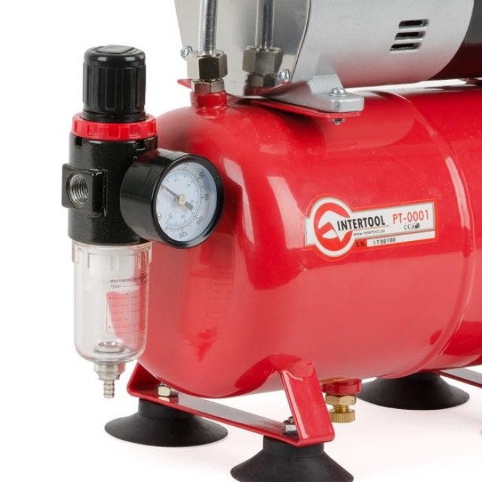 Безмасляний компресор INTERTOOL PT-0001, 3 л, 0.3 кВт, 220 В, 3.2 атм, 50 л/хв