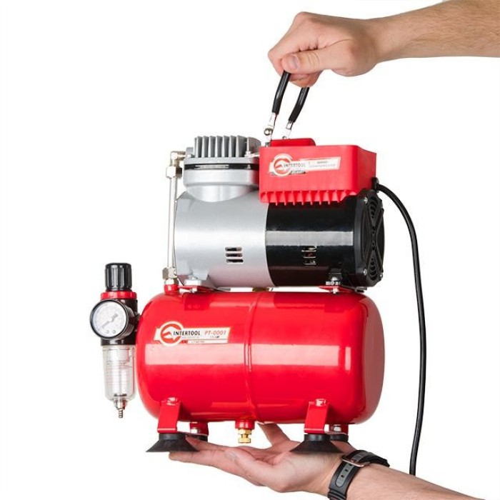Безмасляний компресор INTERTOOL PT-0001, 3 л, 0.3 кВт, 220 В, 3.2 атм, 50 л/хв