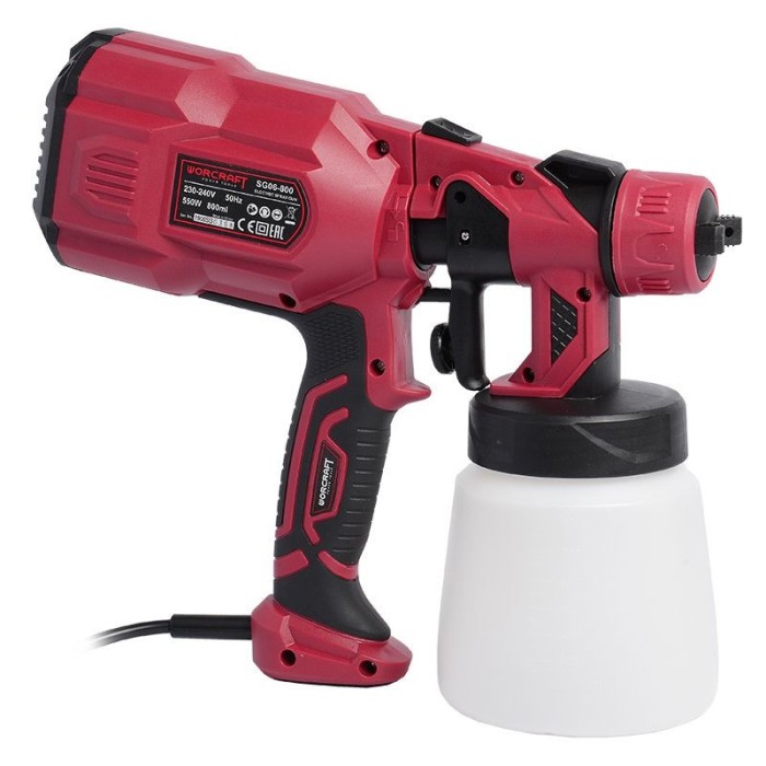 Електричний Краскопульт Worcraft SG06-800, 550 Вт, форсунка 1.8 мм, витрата фарби 0.4 л/хв, бачок