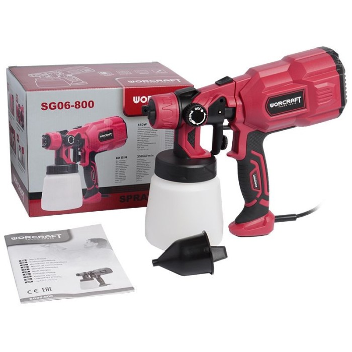 Електричний Краскопульт Worcraft SG06-800, 550 Вт, форсунка 1.8 мм, витрата фарби 0.4 л/хв, бачок