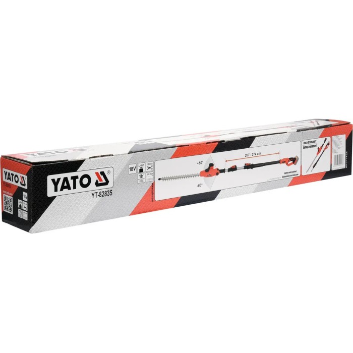 Кусторез аккумуляторный телескопический YATO YT-82835, Li-Ion 18 В полотно 42 см ручка 1.8-2.8 м, без АКБ и ЗУ
