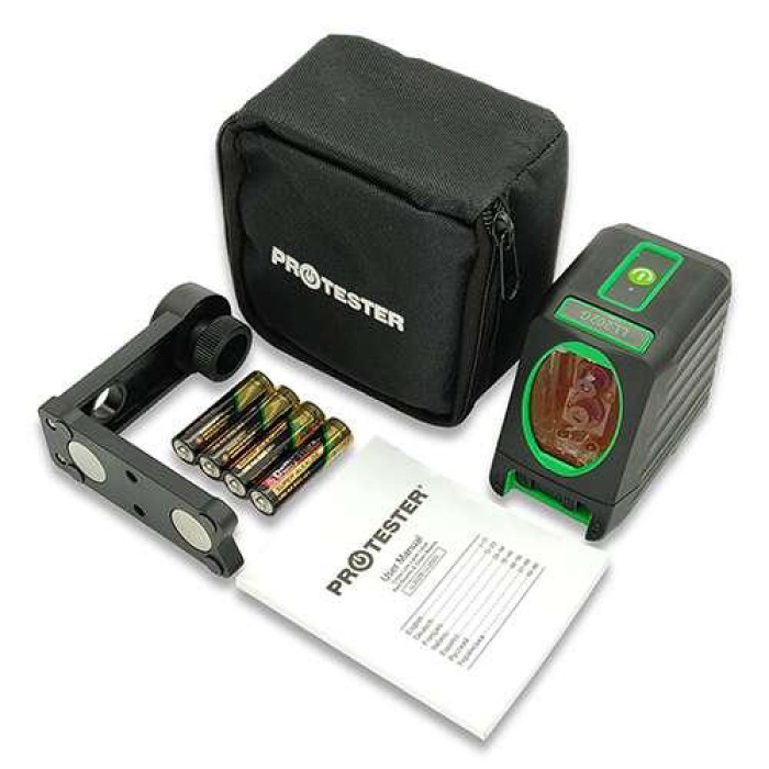 Лазерний рівень, 2 лінії, 1H/1V, 2 лазерних модуля (зелений промінь) PROTESTER LL202G