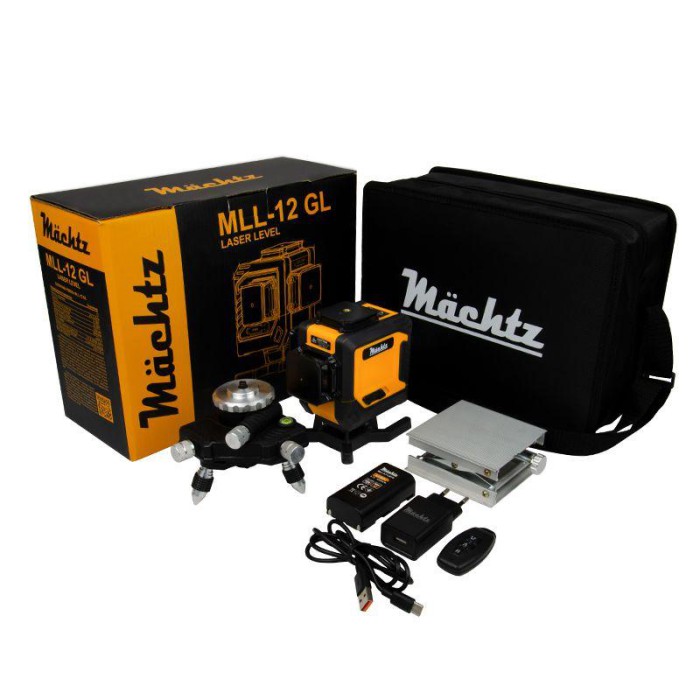 Лазерний рівень (нівелір) Mächtz MLL-12 GL, штатив, кейс, пульт ДК, зелений промінь, 12 ліній
