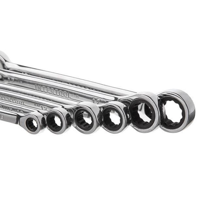 Набір ключів комбінованих з храповим механізмом 12од. 8-19мм, Cr-V; PROF DIN3113 INTERTOOL XT-1305