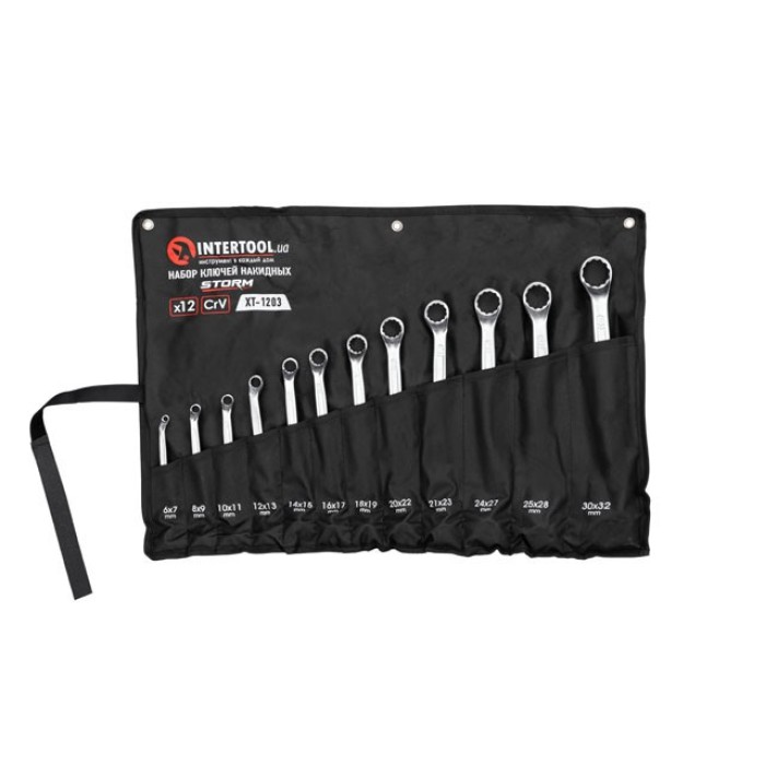 Набір накидних ключів INTERTOOL XT-1203, 12шт., 6-32мм Cr-V, покриття сатин-хром; DIN838 STORM