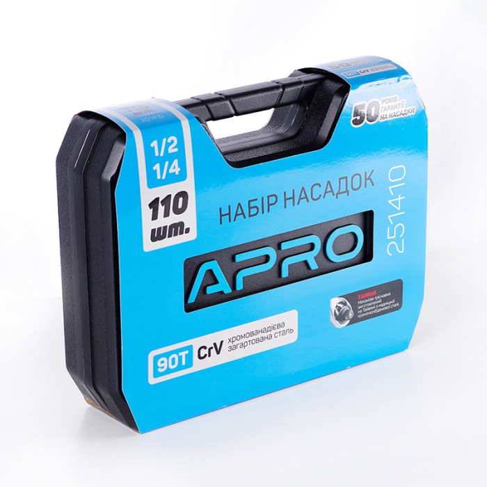 Набір насадок (інструментів) торцевих c тріскачкою CrV 1/4, 1/2 (90Т) (110 шт.) Apro