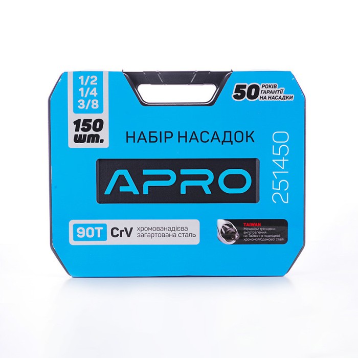 Набор насадок (инструментов) торцевых c трещоткой CrV 1/4, 3/8, 1/2 (90Т) (150шт) APRO