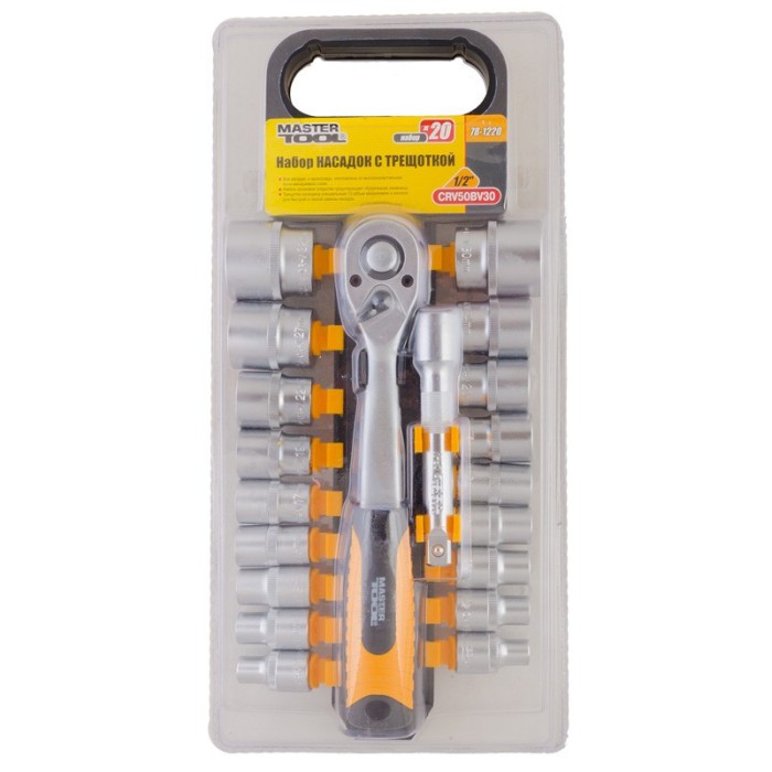 Набор насадок торцевых MasterTool 78-1220 PROFI, CrV 1/2”  8-32 мм, трещотка 72Т, 20 шт