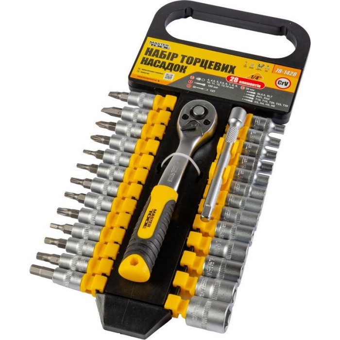 Набір насадок торцевих MasterTool 78-1428, PROFI CrV 1/4
