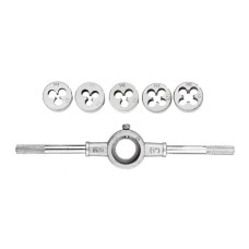 Набор плашек с держателем MasterTool 15-0406, 6 эл. (M4, M5, M6, M8, M10)