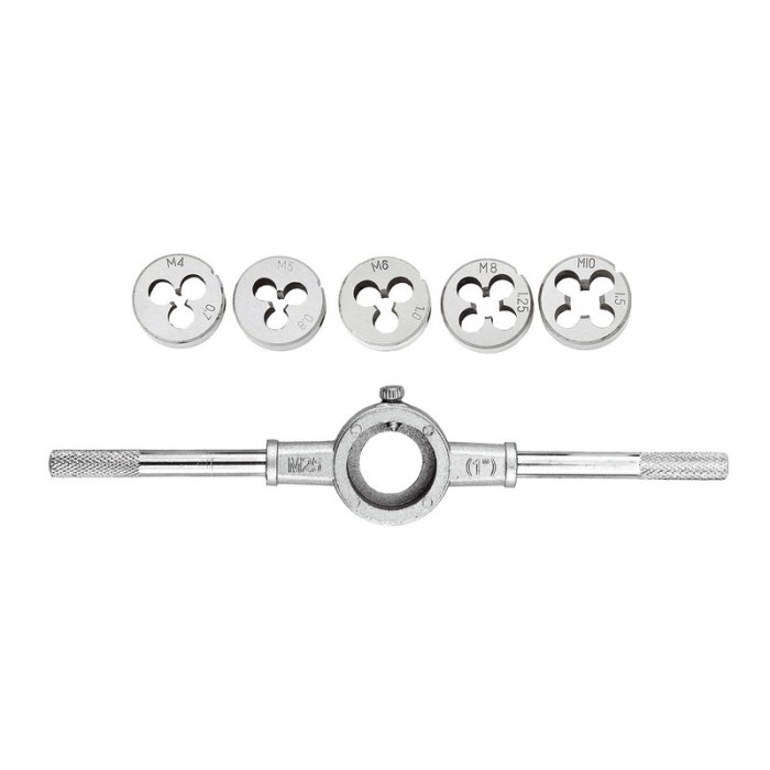 Набор плашек с держателем MasterTool 15-0406, 6 эл. (M4, M5, M6, M8, M10)