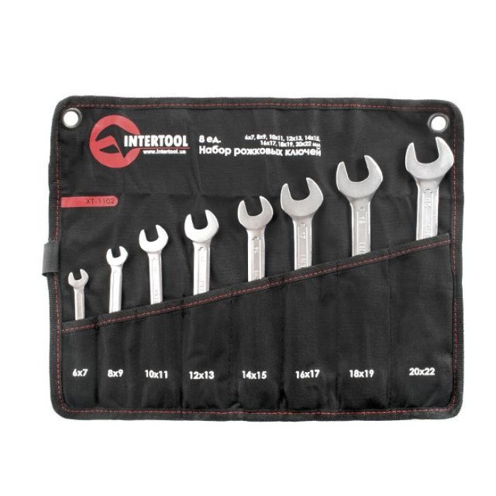 Набір ріжкових ключів INTERTOOL XT-1102, 8 шт. 6-22 мм Cr-V, покриття сатин-хром; PROF DIN3113