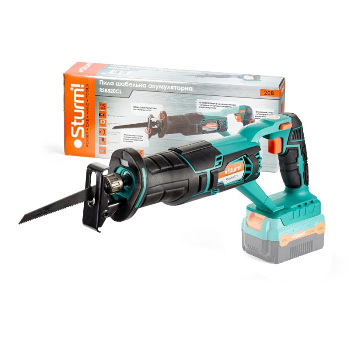 Пила сабельная (электроножовка) аккумуляторная Sturm RS8820CL, 20В, 2900 об/мин, Li-ion, LED подсветка, 2 А/ч