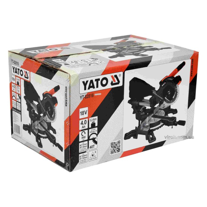 Пила торцовочная по дереву аккумуляторная YATO YT-82816  Li-Ion 18 В 4 Ач диск 185 мм