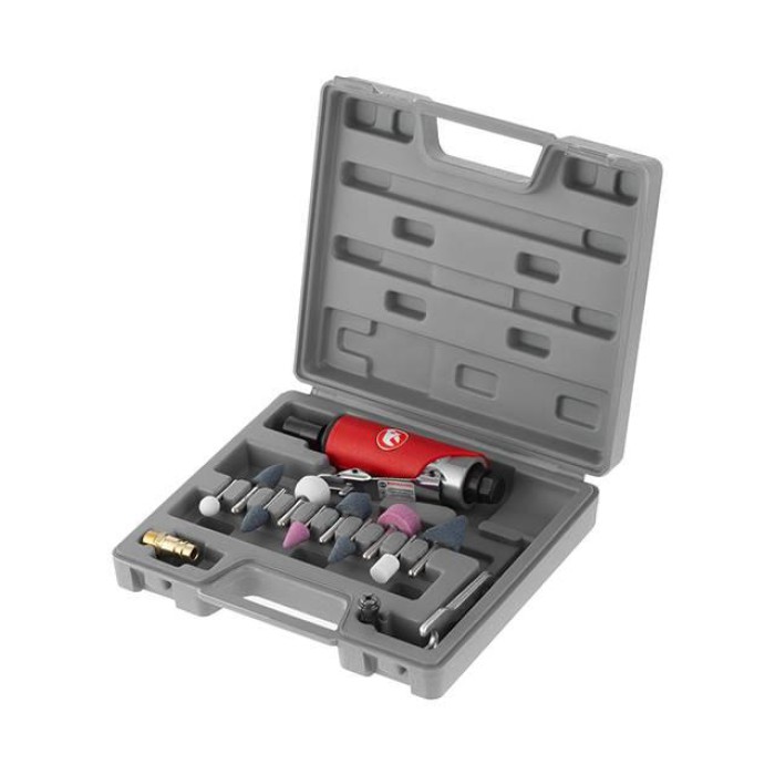 Шлифмашина пневматическая INTERTOOL PT-1003, в чемодане 1/4'' мини + набор шлифовальных камней 10ед.