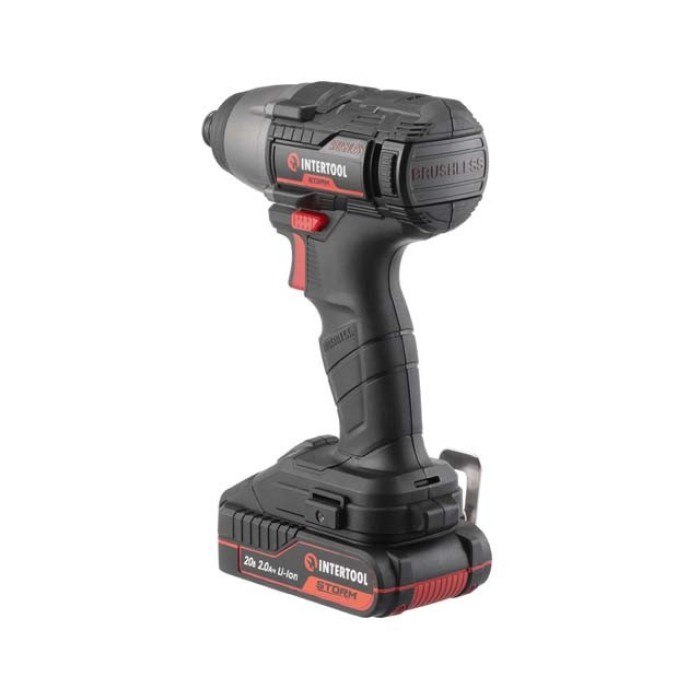 Шуруповерт ударний (гвинтоверт) акумуляторний INTERTOOL WT-0362, безщітковий двигун, 20 В