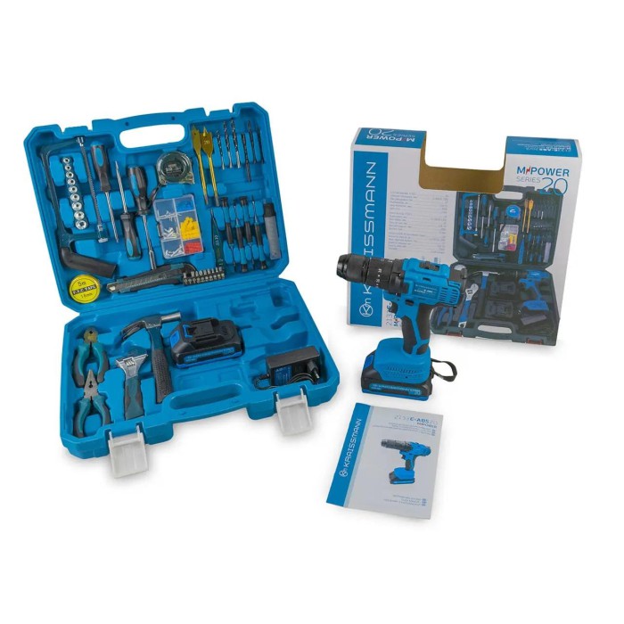 Ударний акумуляторний шурупокрут з набором інструментів KRAISSMANN 2133 E-ABS-S1 20/2, 2 АКБ Ударний акумуляторний шурупокрут з набором інструментів KRAISSMANN 2133 E-ABS-S1 20/2, 2 АКБ