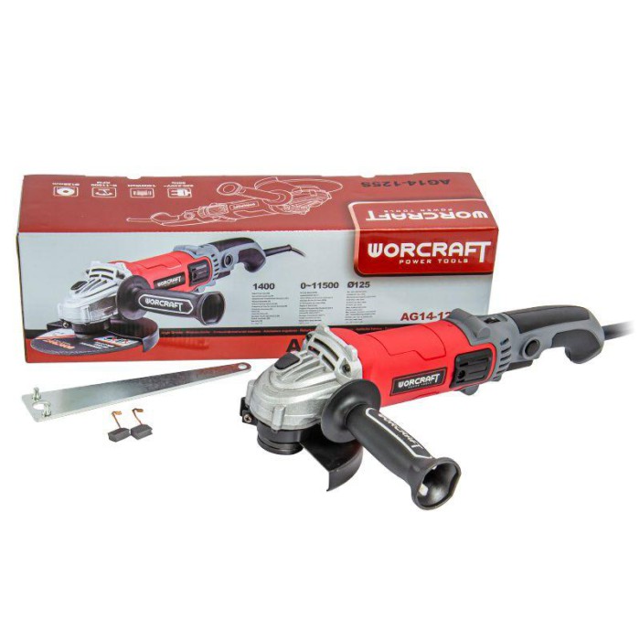 Кутова шліфувальна машина (болгарка) Worcraft AG14-125S, 1400 Вт, 11000 об/хв, диск 125 мм, рег.