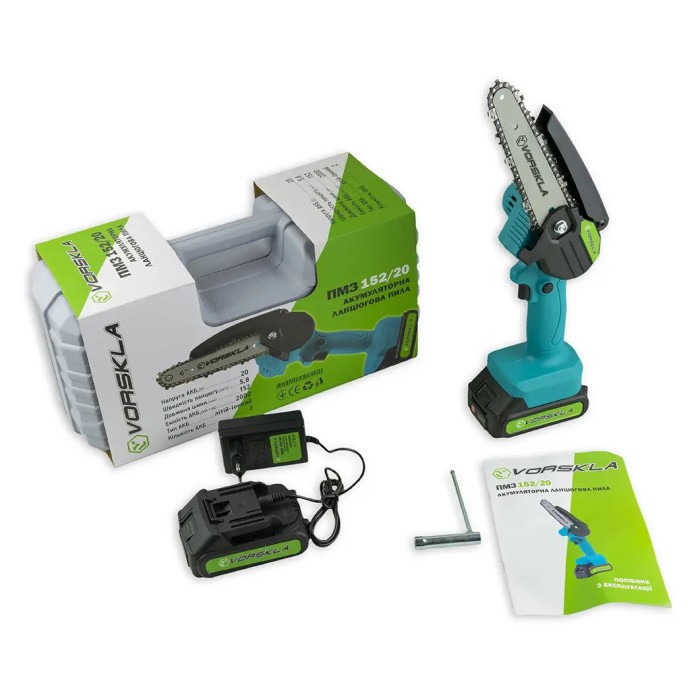 Акумуляторна ланцюгова мініпила VORSKLA ПМЗ 152/20 (152 мм, 2 АКБ 20В, 2 А·год, кейс)