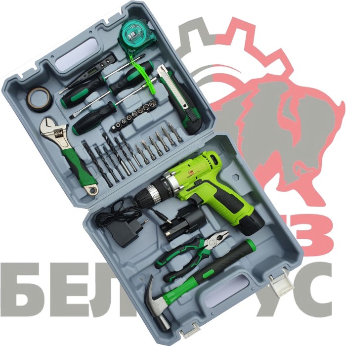 Акумуляторний шуруповерт Білорус ДА-12/2ЛН, 12 В, 1400 об/хв, 2 швидкості, LED, кейс, набір інструменту