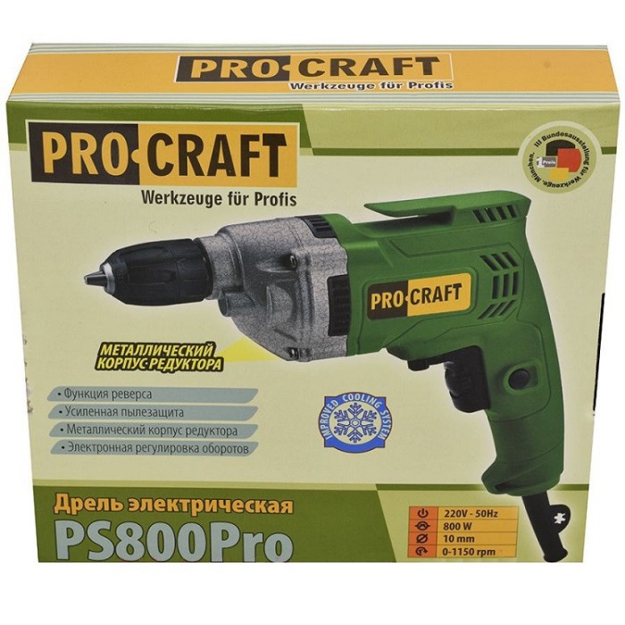 Дриль Procraft PS-800 PRO безударний, 800 Вт, 2800 об/хв, швидкозатискний патрон