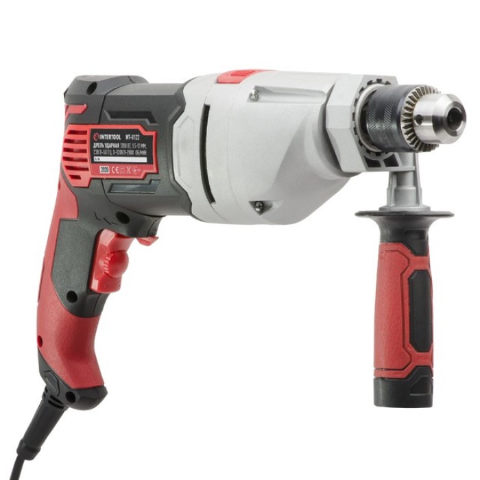 Дрель ударная INTERTOOL WT-0122, 1200Вт, 2 скорости: 0-1200/0--2800об/мин,1.5-13мм, метал. корпус редуктора