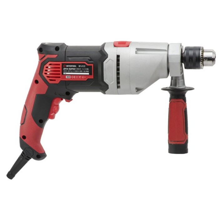 Дрель ударная INTERTOOL WT-0122, 1200Вт, 2 скорости: 0-1200/0--2800об/мин,1.5-13мм, метал. корпус редуктора