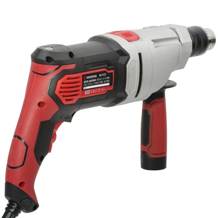 Дрель ударная INTERTOOL WT-0122, 1200Вт, 2 скорости: 0-1200/0--2800об/мин,1.5-13мм, метал. корпус редуктора