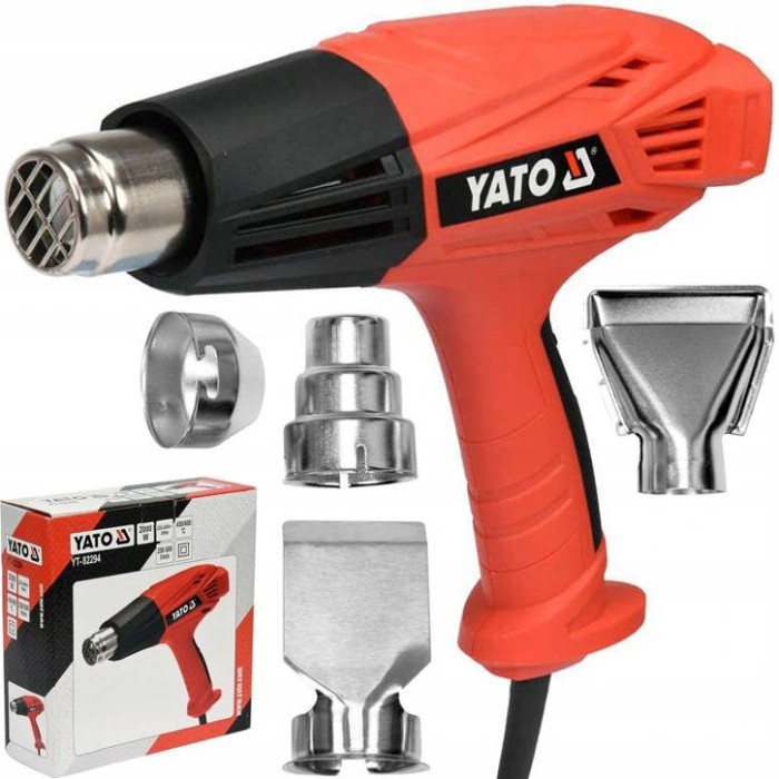 Фен технічний YATO YT-82294, 2 кВт 450°/600° 250/500 л/хв регулятор температури + 4 насадки