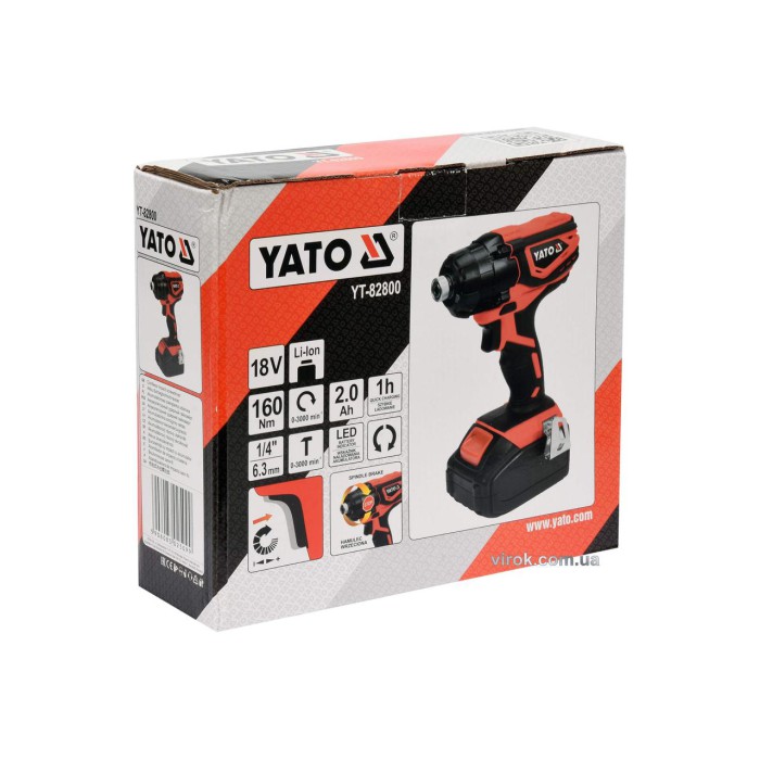 Гайковерт ударный аккумуляторный YATO YT-82800  Li-Ion 18 В 2 Ач 160 Нм