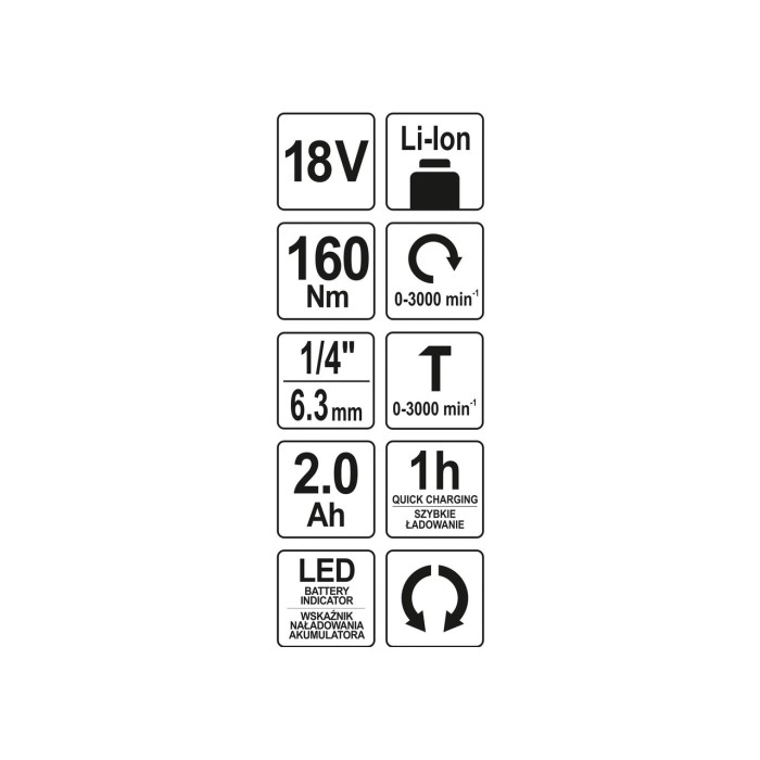 Гайковерт ударный аккумуляторный YATO YT-82800  Li-Ion 18 В 2 Ач 160 Нм