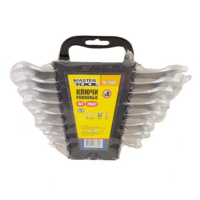 Ключі ріжкові MasterTool 70-2108, набір 8 шт (6х7 TO 20х22) SS Ключі ріжкові MasterTool 70-2108, набір 8 шт (6х7 TO 20х22) SS