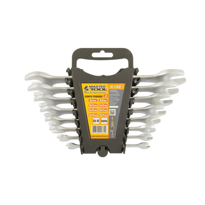 Ключі ріжкові MasterTool 70-2108, набір 8 шт (6х7 TO 20х22) SS Ключі ріжкові MasterTool 70-2108, набір 8 шт (6х7 TO 20х22) SS