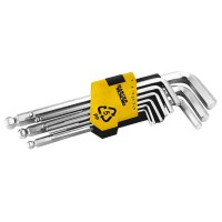 Ключи шестигранные MasterTool 75-0957, набор 9 шт CrV удлиненные с шар.нак. (1,5-10мм L74-172мм)