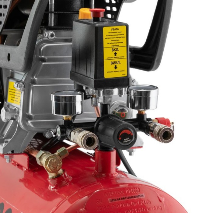 Компресор INTERTOOL PT-0009, 24 л, 1.5 кВт, 220 В, 8 атм, 206 л/хв.