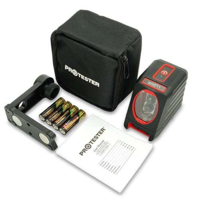 Лазерний рівень, 2 лінії, 1H/1V, 2 лазерних модуля (червоний промінь) PROTESTER LL202R