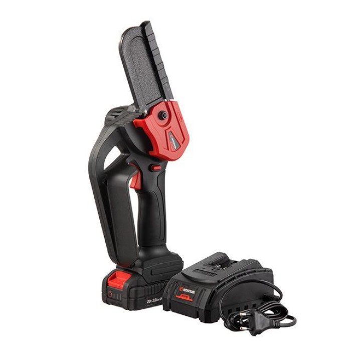 Міні-пилка ланцюгова акумуляторна 20 В, шина 10 см, 4 м/с, літій-іон, 2.0 Ач, ЗП 2А, STORM INTERTOOL WT-9109