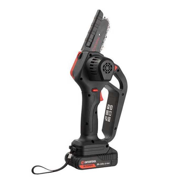 Міні-пилка ланцюгова акумуляторна 20 В, шина 10 см, 4 м/с, літій-іон, 2.0 Ач, ЗП 2А, STORM INTERTOOL WT-9109