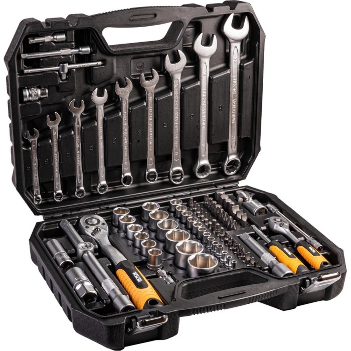 Набор ключей и насадок торцевых MasterTool 78-5182 PROFI, 1/4” - 1/2”, трещотка 72Т, 82 шт, кейс