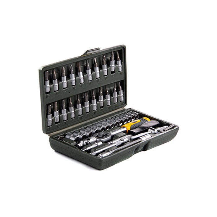 Набір насадок CrV 1/4 (72T) (46шт) (інструментів) торцевих c тріскачкою Сила 252046