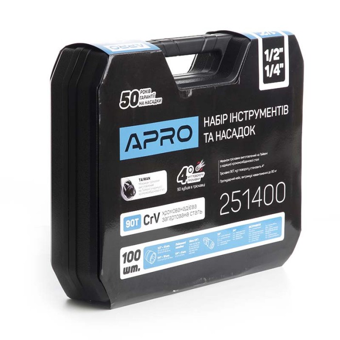 Набір насадок і інструментів CrV ¼, ½ ( 90Т) (100 шт) APRO 251400
